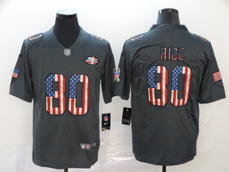 Men San Francisco 49ers #80 Rice Carbon Black Retro USA flag Nike NFL Jerseys->kansas city chiefs->NFL Jersey